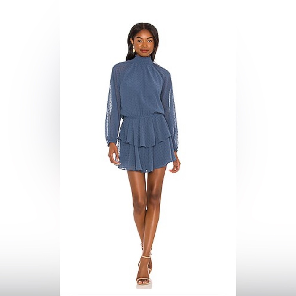 Mock Neck Class Act Dress in Swiss Dot Niagra
YUMI KIM - Size X-Small Blue